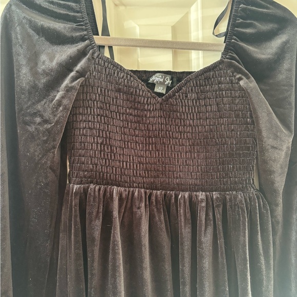 Black Velvet Smocked Babydoll Dress - Picture 6 of 13